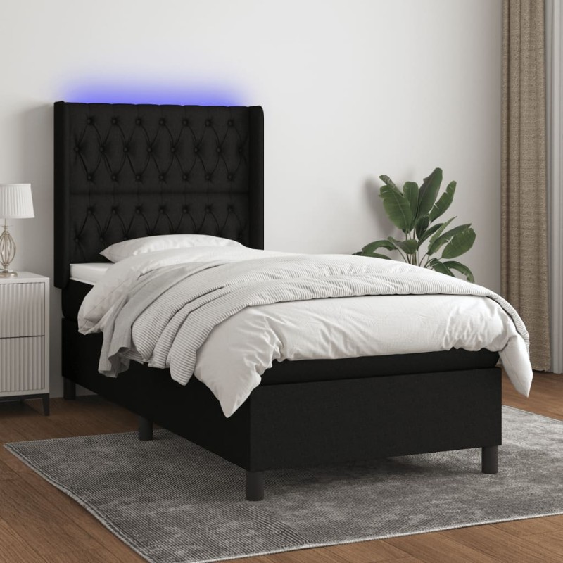 vidaXL Boxspringbett mit Matratze & LED Schwarz 90x190 cm Stoff vidaXL Boxspringbett mit Matratze & LED Schwarz 90x190 cm Stoff