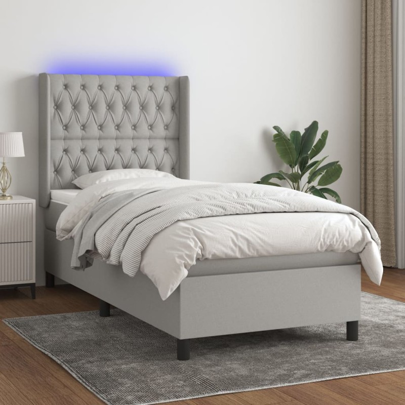 vidaXL Boxspringbett mit Matratze & LED Hellgrau 80x200 cm Stoff vidaXL Boxspringbett mit Matratze & LED Hellgrau 80x200 cm Stoff