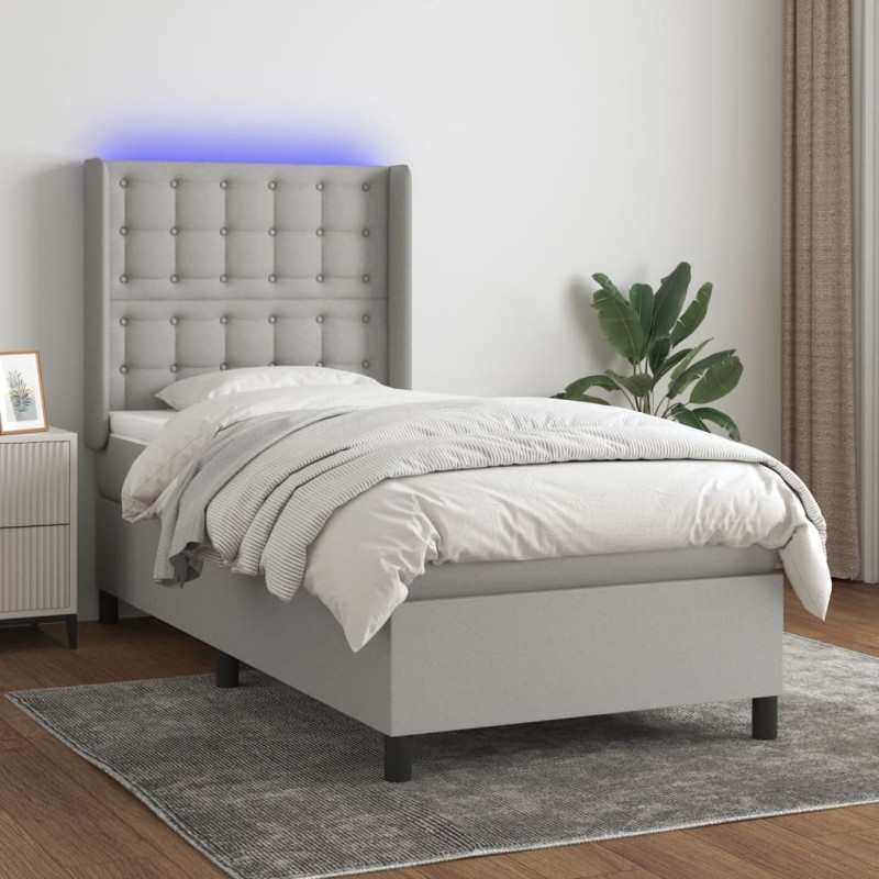 vidaXL Boxspringbett mit Matratze & LED Hellgrau 90x190 cm Stoff vidaXL Boxspringbett mit Matratze & LED Hellgrau 90x190 cm Stoff