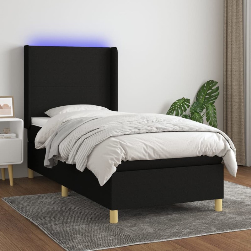 vidaXL Boxspringbett mit Matratze & LED Schwarz 90x200 cm Stoff vidaXL Boxspringbett mit Matratze & LED Schwarz 90x200 cm Stoff
