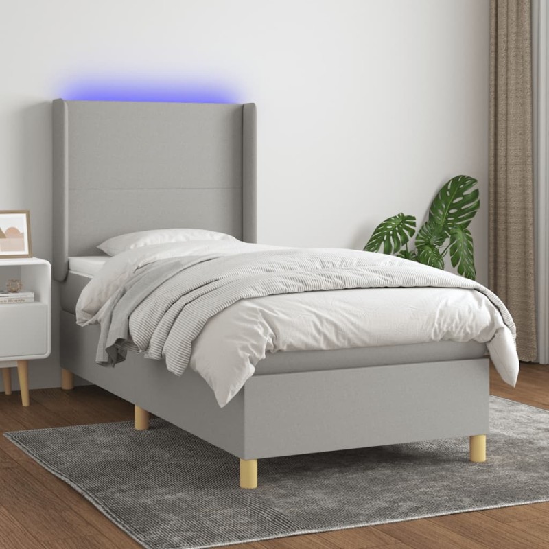 vidaXL Boxspringbett mit Matratze & LED Hellgrau 100x200 cm Stoff vidaXL Boxspringbett mit Matratze & LED Hellgrau 100x200 cm Stoff
