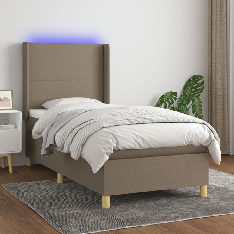 vidaXL Boxspringbett mit Matratze & LED Taupe 90x190 cm Stoff vidaXL Boxspringbett mit Matratze & LED Taupe 90x190 cm Stoff