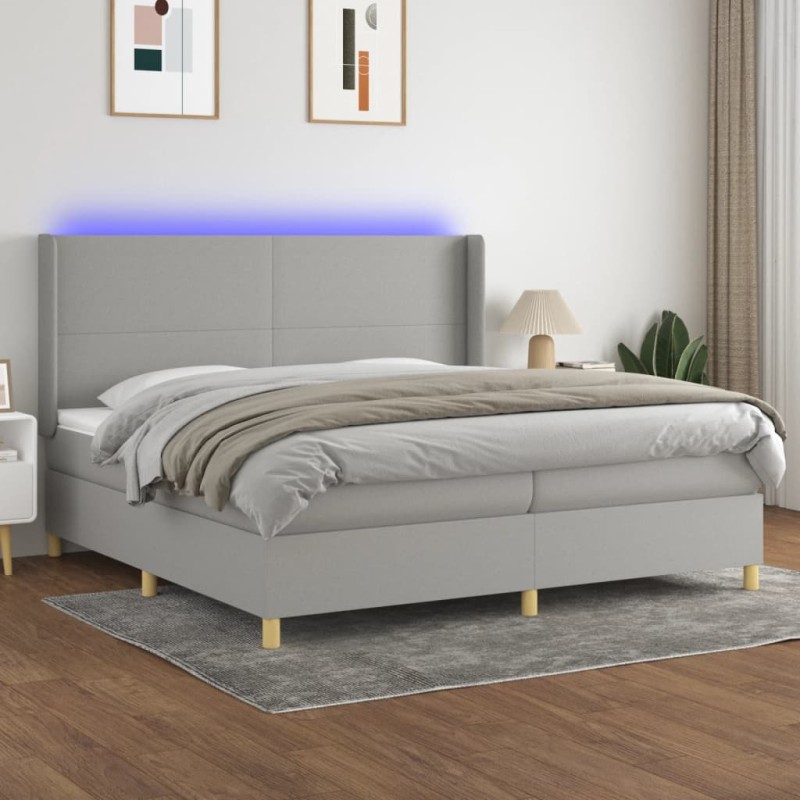vidaXL Boxspringbett mit Matratze & LED Hellgrau 200x200 cm Stoff vidaXL Boxspringbett mit Matratze & LED Hellgrau 200x200 cm Stoff
