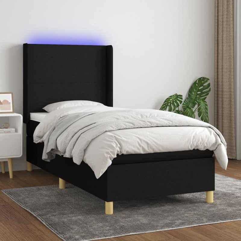vidaXL Boxspringbett mit Matratze & LED Schwarz 100x200 cm Stoff vidaXL Boxspringbett mit Matratze & LED Schwarz 100x200 cm Stoff