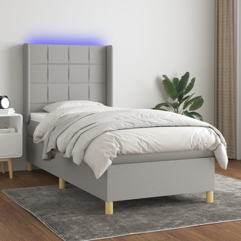 vidaXL Boxspringbett mit Matratze & LED Hellgrau 80x200 cm Stoff vidaXL Boxspringbett mit Matratze & LED Hellgrau 80x200 cm Stoff