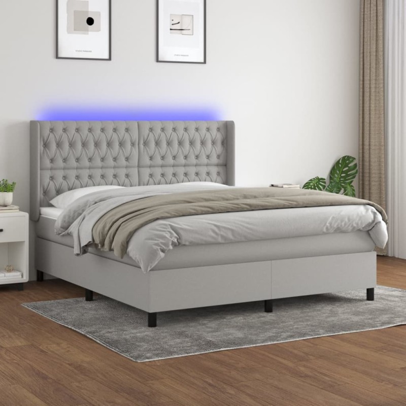 vidaXL Boxspringbett mit Matratze & LED Hellgrau 160x200 cm Stoff vidaXL Boxspringbett mit Matratze & LED Hellgrau 160x200 cm Stoff