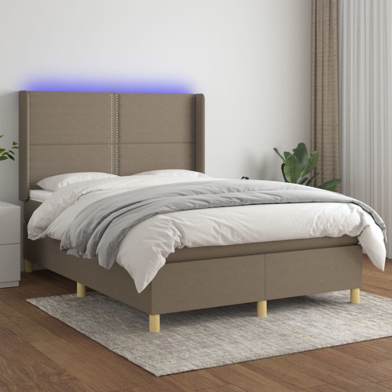 vidaXL Boxspringbett mit Matratze & LED Taupe 140x190 cm Stoff vidaXL Boxspringbett mit Matratze & LED Taupe 140x190 cm Stoff