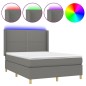 vidaXL Boxspringbett mit Matratze & LED Dunkelgrau 140x200 cm Stoff vidaXL Boxspringbett mit Matratze & LED Dunkelgrau 140x200 cm Stoff