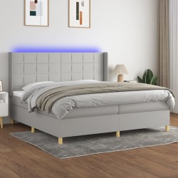 vidaXL Boxspringbett mit Matratze & LED Hellgrau 200x200 cm Stoff