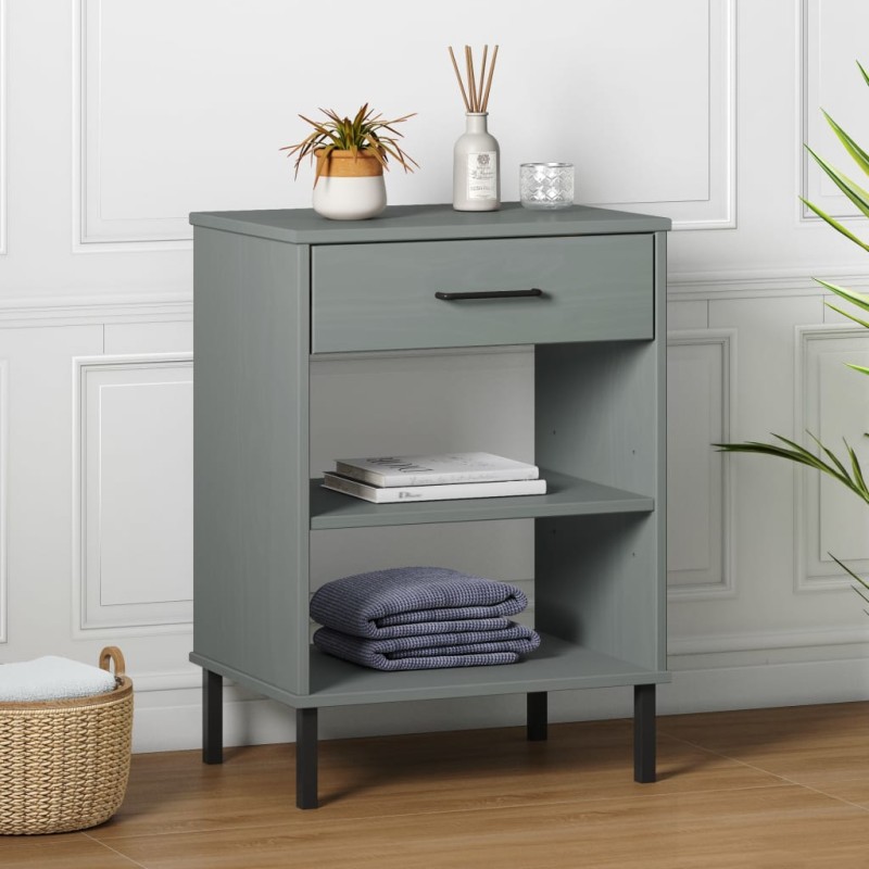 vidaXL Konsolenschrank OSLO mit Metallbeinen Grau Massivholz Kiefer vidaXL Konsolenschrank OSLO mit Metallbeinen Grau Massivholz Kiefer