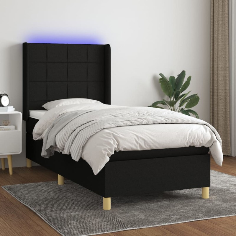 vidaXL Boxspringbett mit Matratze & LED Schwarz 90x190 cm Stoff vidaXL Boxspringbett mit Matratze & LED Schwarz 90x190 cm Stoff