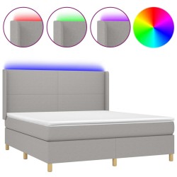 vidaXL Boxspringbett mit Matratze & LED Hellgrau 160x200 cm Stoff