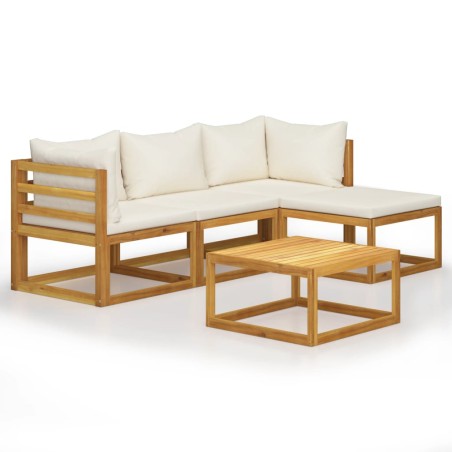 5-tlg. Garten-Lounge-Set mit Auflagen Massivholz Akazie