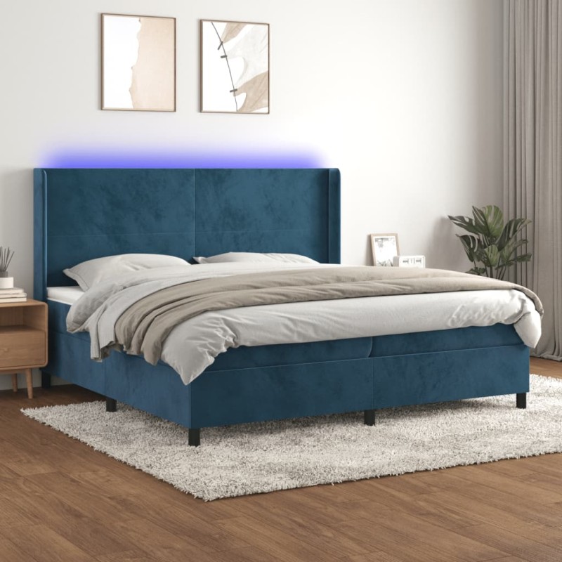 vidaXL Boxspringbett mit Matratze & LED Dunkelblau 200x200 cm Samt vidaXL Boxspringbett mit Matratze & LED Dunkelblau 200x200 cm Samt