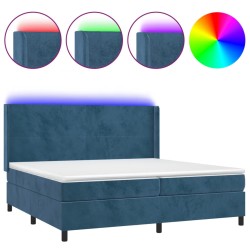 vidaXL Boxspringbett mit Matratze & LED Dunkelblau 200x200 cm Samt