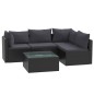 5-tlg. Garten-Lounge-Set mit Auflagen Poly Rattan Schwarz 5-tlg. Garten-Lounge-Set mit Auflagen Poly Rattan Schwarz