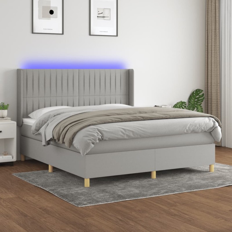 vidaXL Boxspringbett mit Matratze & LED Hellgrau 180x200 cm Stoff vidaXL Boxspringbett mit Matratze & LED Hellgrau 180x200 cm Stoff