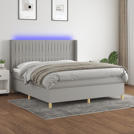 vidaXL Boxspringbett mit Matratze & LED Hellgrau 180x200 cm Stoff