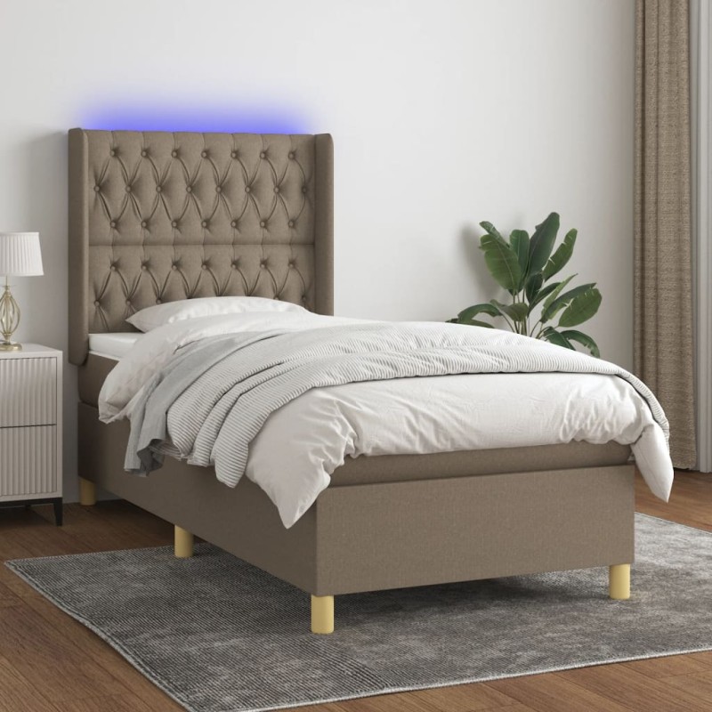 vidaXL Boxspringbett mit Matratze & LED Taupe 90x190 cm Stoff vidaXL Boxspringbett mit Matratze & LED Taupe 90x190 cm Stoff