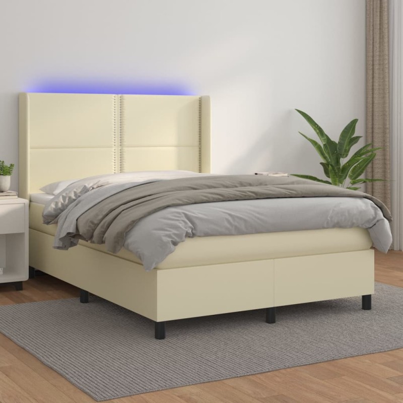 vidaXL Boxspringbett mit Matratze & LED Creme 140x200 cm Kunstleder vidaXL Boxspringbett mit Matratze & LED Creme 140x200 cm Kunstleder