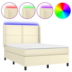 vidaXL Boxspringbett mit Matratze & LED Creme 140x200 cm Kunstleder