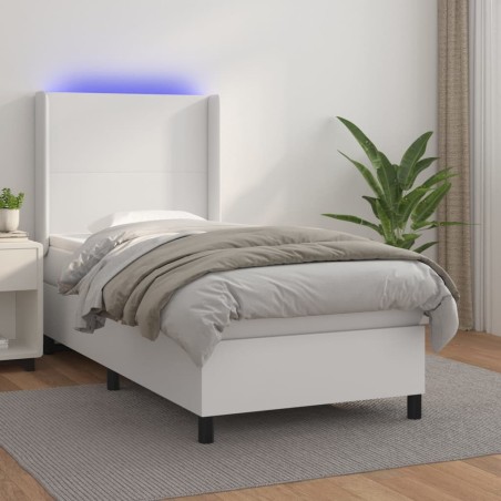 vidaXL Boxspringbett mit Matratze & LED Weiß 90x200 cm Kunstleder