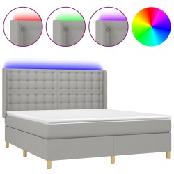 vidaXL Boxspringbett mit Matratze & LED Hellgrau 180x200 cm Stoff