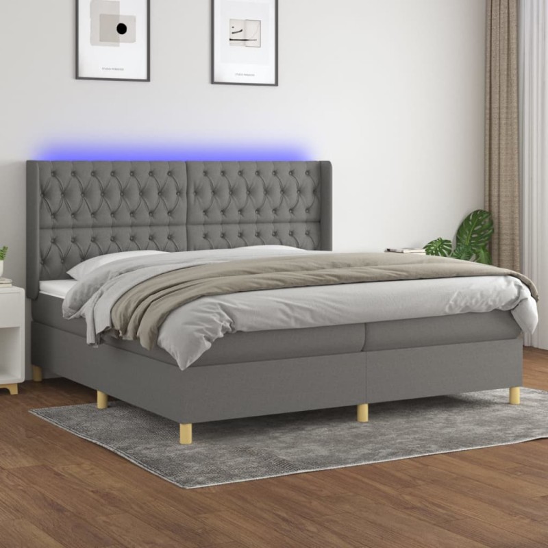 vidaXL Boxspringbett mit Matratze & LED Dunkelgrau 200x200 cm Stoff vidaXL Boxspringbett mit Matratze & LED Dunkelgrau 200x200 cm Stoff