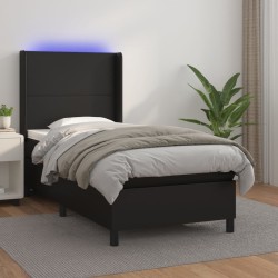 vidaXL Boxspringbett mit Matratze & LED Schwarz 100x200 cm Kunstleder