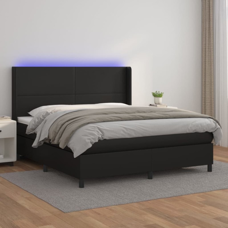 vidaXL Boxspringbett mit Matratze & LED Schwarz 160x200 cm Kunstleder vidaXL Boxspringbett mit Matratze & LED Schwarz 160x200 cm Kunstleder