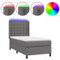 vidaXL Boxspringbett mit Matratze & LED Grau 90x200 cm Kunstleder