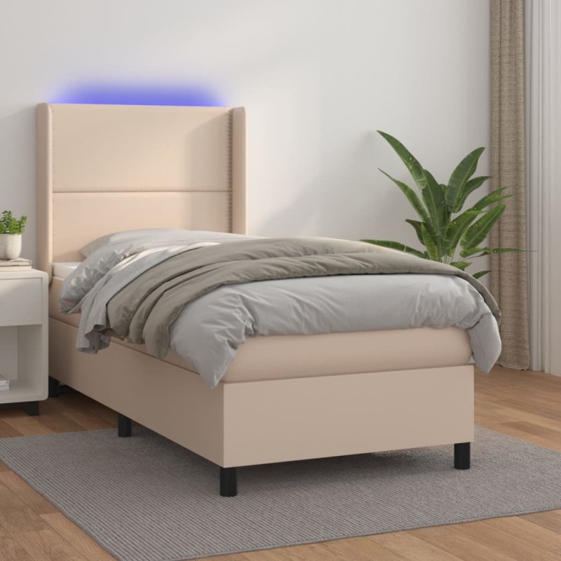 vidaXL Boxspringbett mit Matratze & LED Cappuccino-Braun 100x200cm vidaXL Boxspringbett mit Matratze & LED Cappuccino-Braun 100x200cm