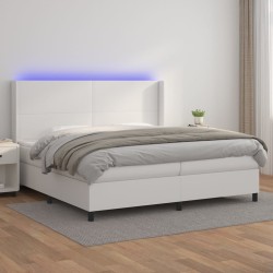 vidaXL Boxspringbett mit Matratze & LED Weiß 200x200 cm Kunstleder
