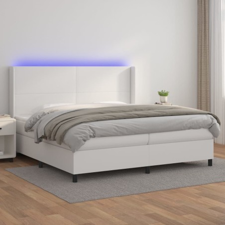 vidaXL Boxspringbett mit Matratze & LED Weiß 200x200 cm Kunstleder