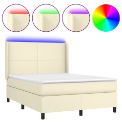 vidaXL Boxspringbett mit Matratze & LED Creme 140x200 cm Kunstleder