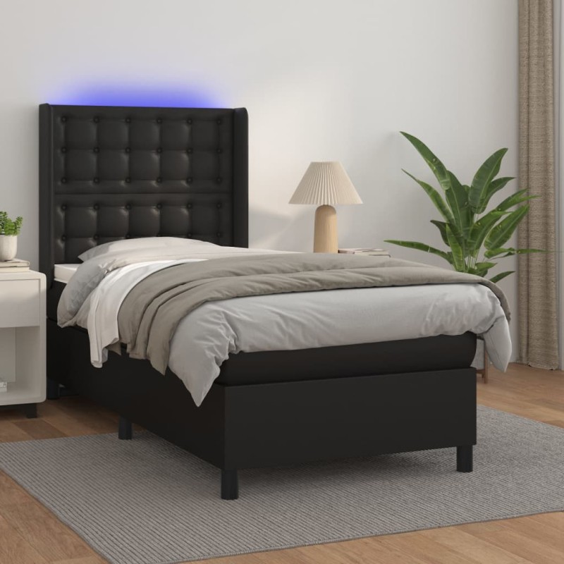vidaXL Boxspringbett mit Matratze & LED Schwarz 100x200 cm Kunstleder vidaXL Boxspringbett mit Matratze & LED Schwarz 100x200 cm Kunstleder