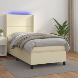 vidaXL Boxspringbett mit Matratze & LED Creme 100x200 cm Kunstleder