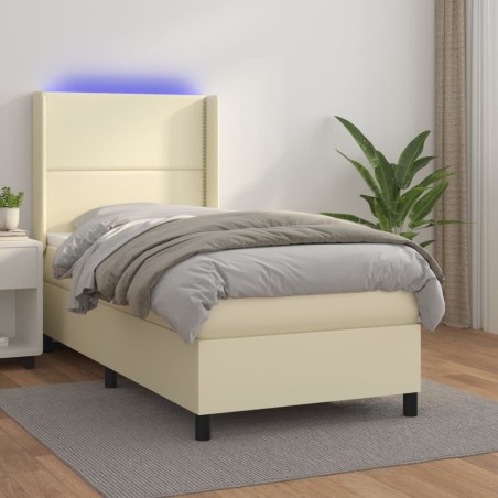 vidaXL Boxspringbett mit Matratze & LED Creme 100x200 cm Kunstleder