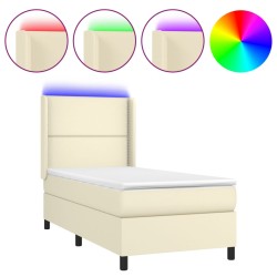 vidaXL Boxspringbett mit Matratze & LED Creme 100x200 cm Kunstleder