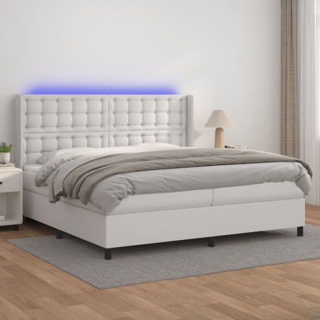 vidaXL Boxspringbett mit Matratze & LED Weiß 200x200 cm Kunstleder