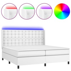 vidaXL Boxspringbett mit Matratze & LED Weiß 200x200 cm Kunstleder
