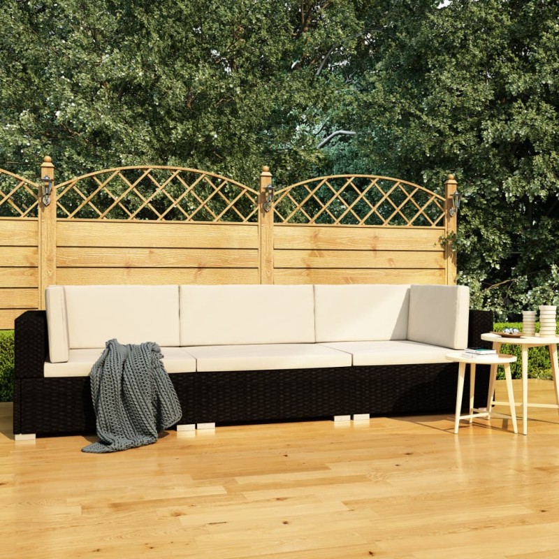 vidaXL 3-tlg. Garten-Sofagarnitur mit Auflagen Poly Rattan Schwarz vidaXL 3-tlg. Garten-Sofagarnitur mit Auflagen Poly Rattan Schwarz