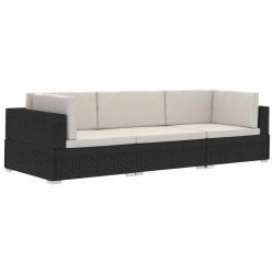 vidaXL 3-tlg. Garten-Sofagarnitur mit Auflagen Poly Rattan Schwarz
