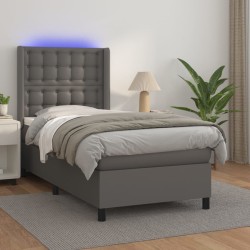 vidaXL Boxspringbett mit Matratze & LED Grau 100x200 cm Kunstleder