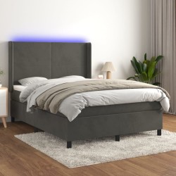vidaXL Boxspringbett mit Matratze & LED Dunkelgrau 140x200 cm Samt