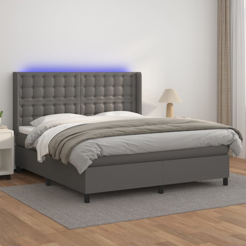 vidaXL Boxspringbett mit Matratze & LED Grau 180x200 cm Kunstleder vidaXL Boxspringbett mit Matratze & LED Grau 180x200 cm Kunstleder