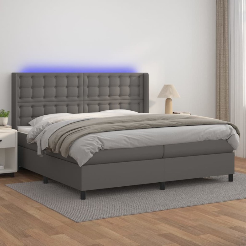 vidaXL Boxspringbett mit Matratze & LED Grau 200x200 cm Kunstleder vidaXL Boxspringbett mit Matratze & LED Grau 200x200 cm Kunstleder