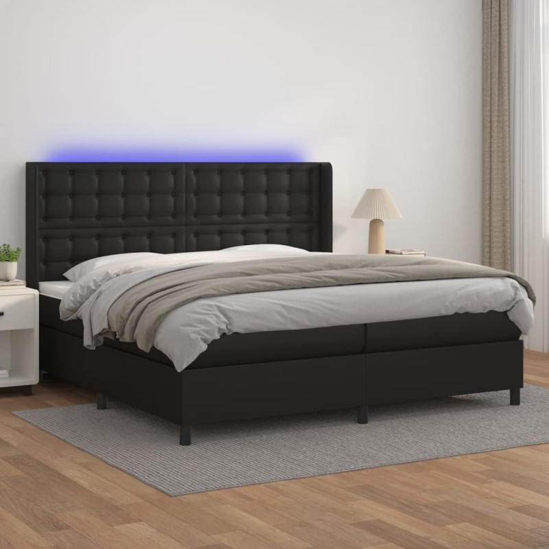 vidaXL Boxspringbett mit Matratze & LED Schwarz 200x200 cm Kunstleder vidaXL Boxspringbett mit Matratze & LED Schwarz 200x200 cm Kunstleder