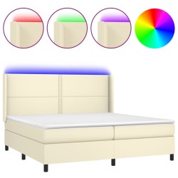 vidaXL Boxspringbett mit Matratze & LED Creme 200x200 cm Kunstleder
