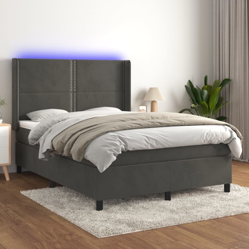 vidaXL Boxspringbett mit Matratze & LED Dunkelgrau 140x200 cm Samt vidaXL Boxspringbett mit Matratze & LED Dunkelgrau 140x200 cm Samt